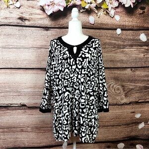 Cathy Daniels Women’s Cotton Boho Abstract Print Beaded Elegant Sweater Plus 1X